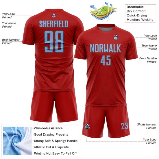 Geometric Light Shape Soccer Sublimation Custom Uniform Sports Red Blue-Steel Gray Jersey