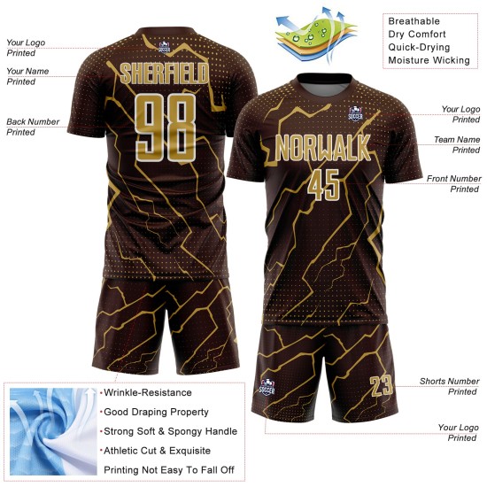 Uniform Sublimation Lightning Jersey Sports Custom Gold-White Soccer Brown Old Uniform Sublimation Lightning Jersey Sports Custom Gold-White Soccer Brown Old