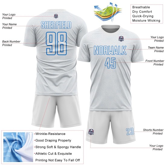 Soccer Jersey Shape Sublimation White Custom Sports Blue Geometric Uniform Powder