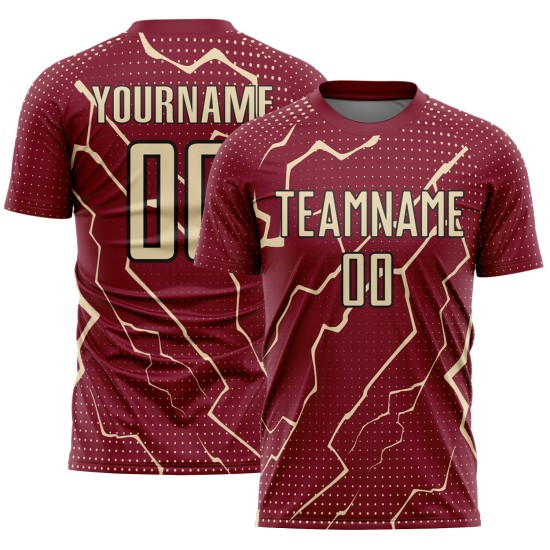 Custom Uniform Jersey Lightning Sports Soccer Sublimation Crimson Cream-Black Custom Uniform Jersey Lightning Sports Soccer Sublimation Crimson Cream-Black