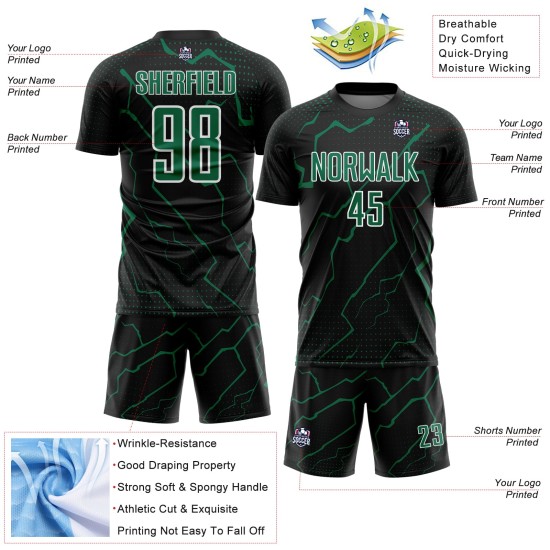Black Jersey Sports Kelly Soccer Sublimation Custom Green-White Uniform Lightning Black Jersey Sports Kelly Soccer Sublimation Custom Green-White Uniform Lightning