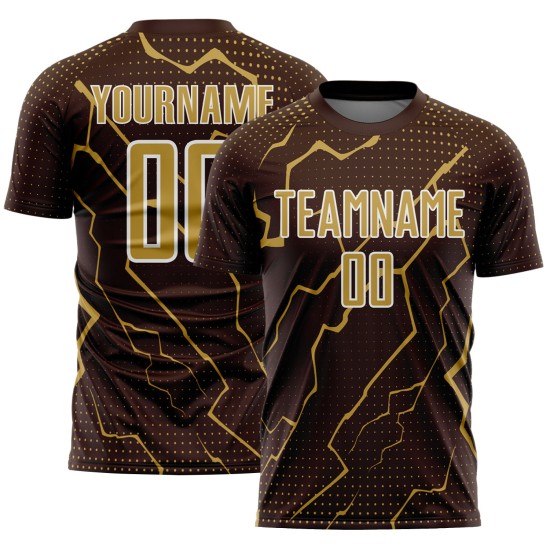 Uniform Sublimation Lightning Jersey Sports Custom Gold-White Soccer Brown Old Uniform Sublimation Lightning Jersey Sports Custom Gold-White Soccer Brown Old