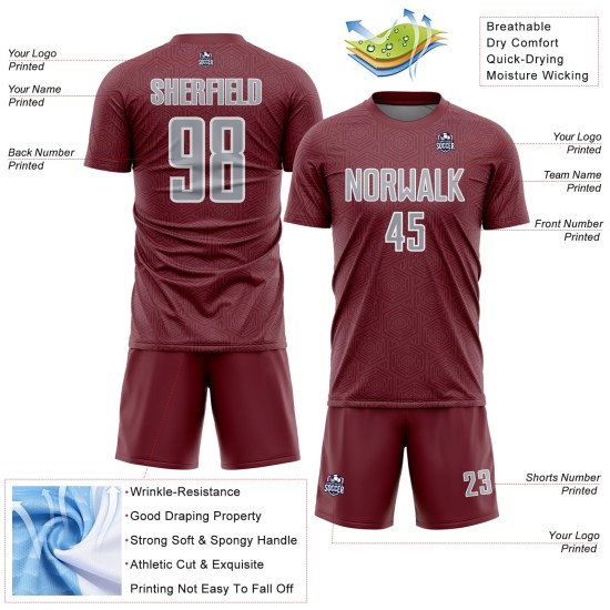 Sports Geometric Sublimation Gray-White Uniform Jersey Shape Custom Burgundy Soccer Sports Geometric Sublimation Gray-White Uniform Jersey Shape Custom Burgundy Soccer